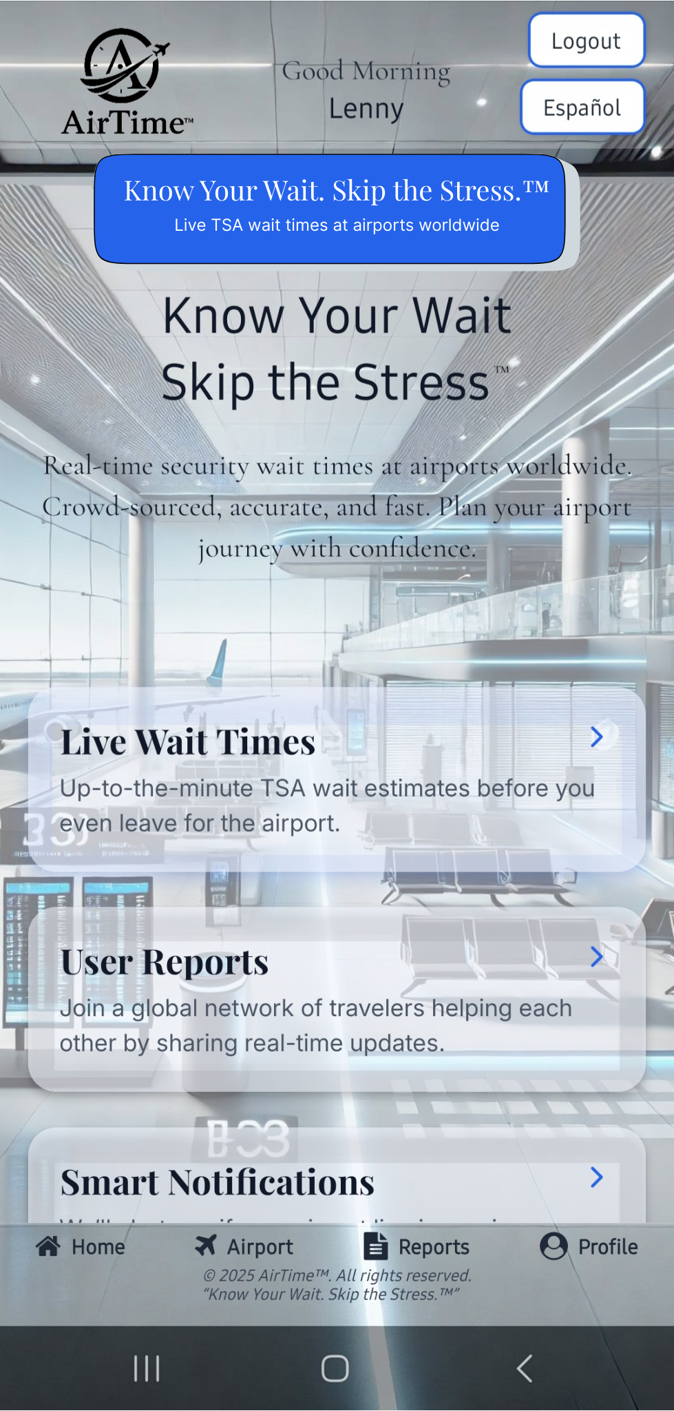 Landing Page screen